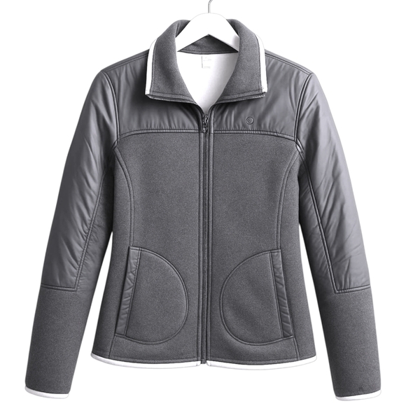 LOLE Gray Fleece Lined Jacket Sherpa Warm Casual Quilted Shoulders Women's Large - Picture 1 of 14